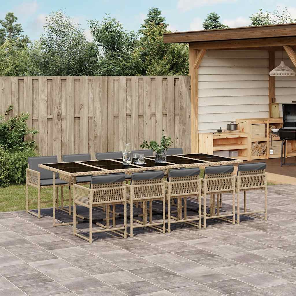 vidaXL Garden Dining Set | Mix beige | PE rattan | 10-seater | Foldable