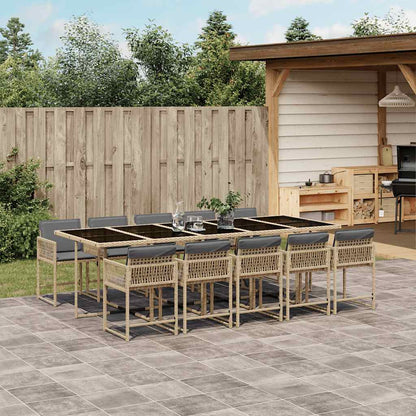 vidaXL 11 Piece Garden Dining Set with Cushions Mix Beige Poly Rattan