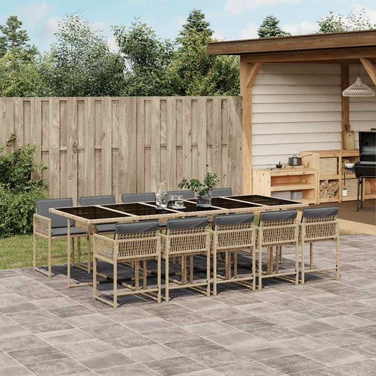 vidaXL 11 Piece Garden Dining Set with Cushions Mix Beige Poly Rattan