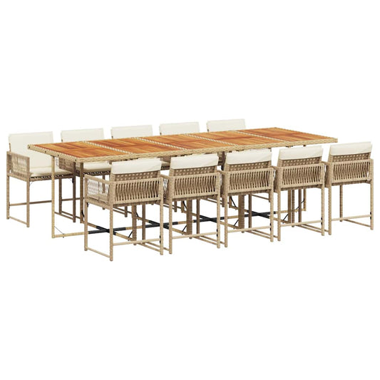 vidaXL 11 Piece Garden Dining Set with Cushions Beige Poly Rattan