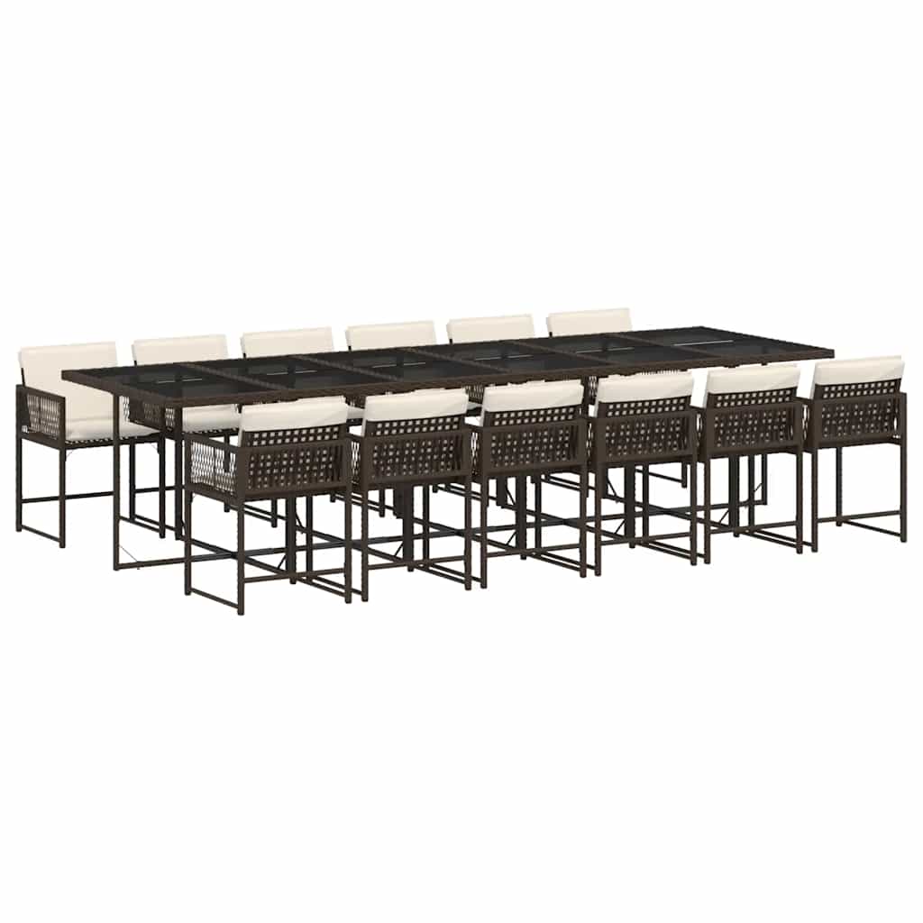 vidaXL 13 Piece Garden Dining Set with Cushions Brown Poly Rattan