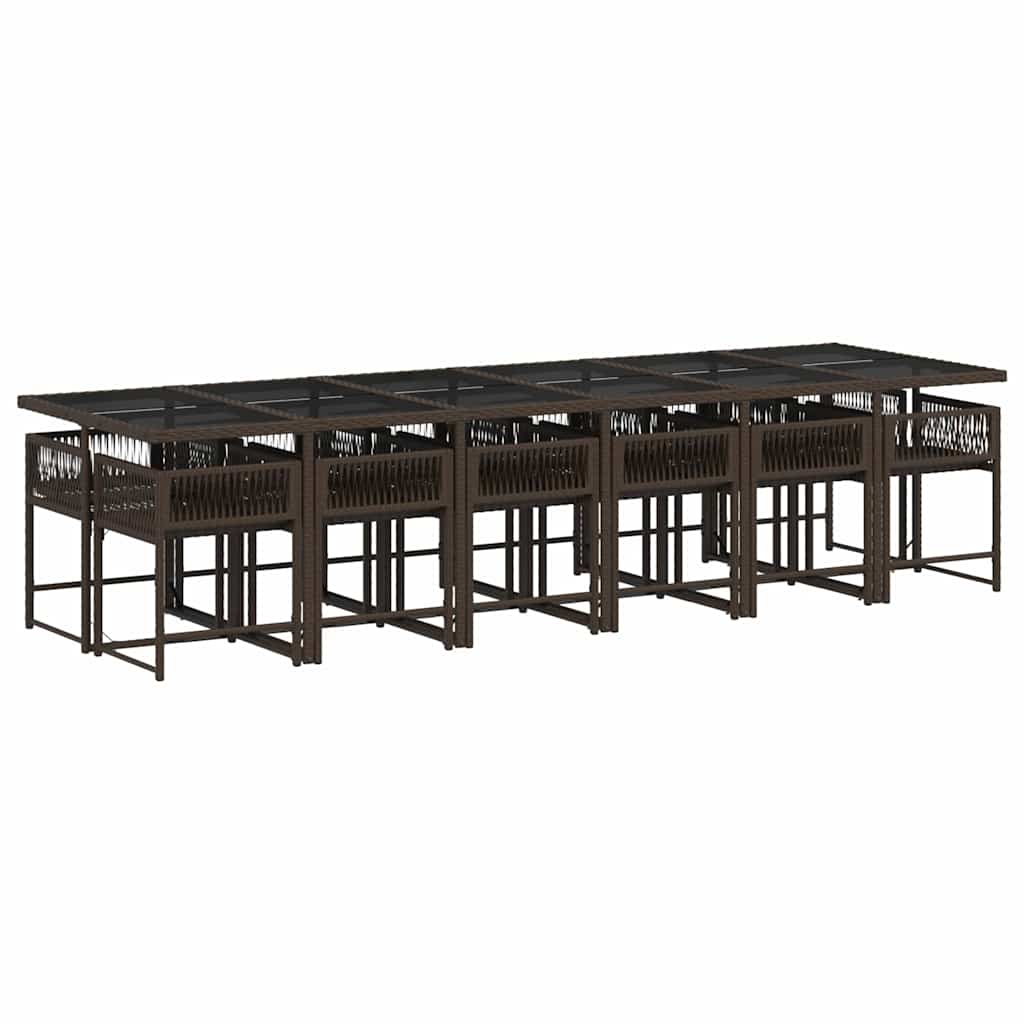 vidaXL 13 Piece Garden Dining Set with Cushions Brown Poly Rattan