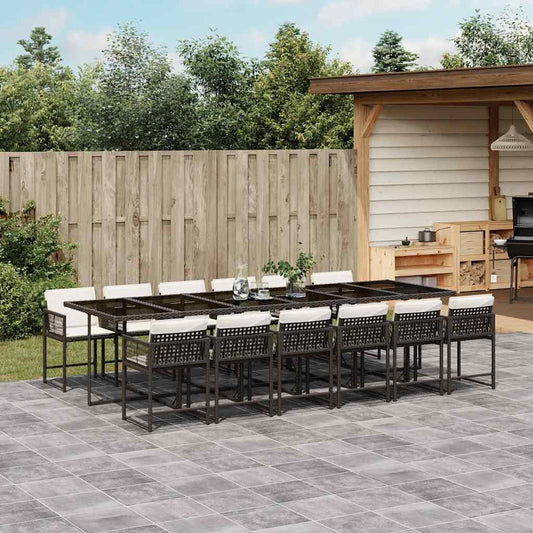 vidaXL 13 Piece Garden Dining Set with Cushions Brown Poly Rattan