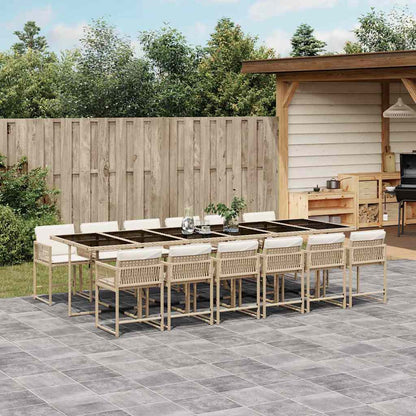 vidaXL 13 Piece Garden Dining Set with Cushions Beige Poly Rattan