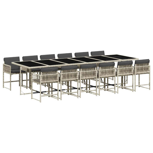 vidaXL 13 Piece Garden Dining Set with Cushions Light Grey Poly Rattan