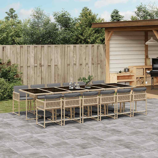vidaXL 13 Piece Garden Dining Set with Cushions Mix Beige Poly Rattan