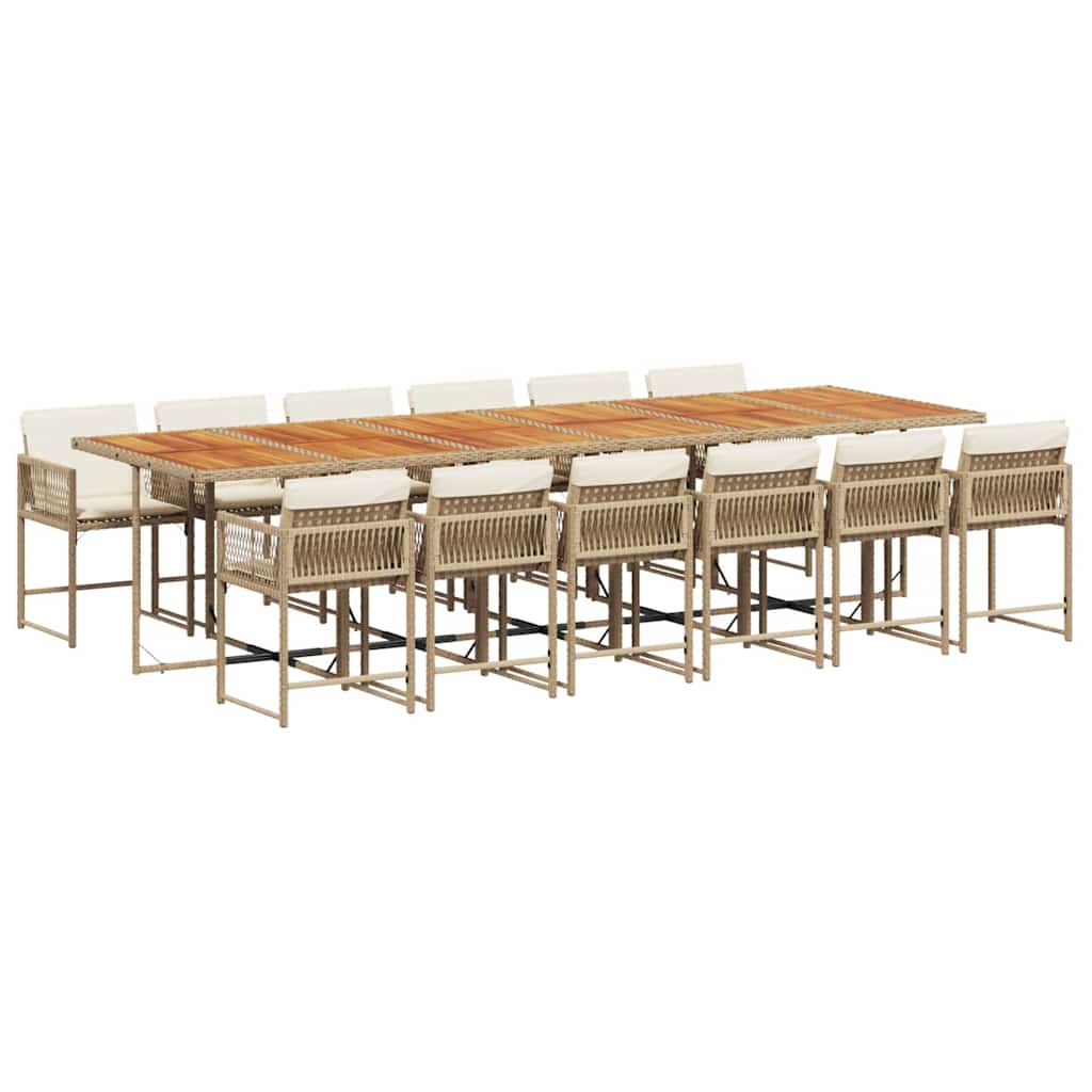 vidaXL 13 Piece Garden Dining Set with Cushions Beige Poly Rattan