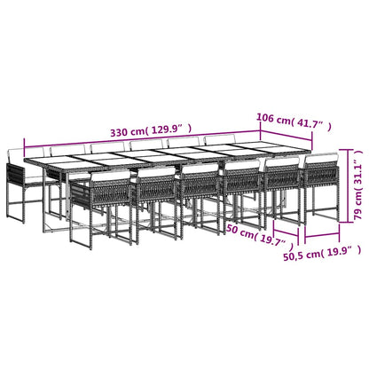 vidaXL 13 Piece Garden Dining Set with Cushions Beige Poly Rattan