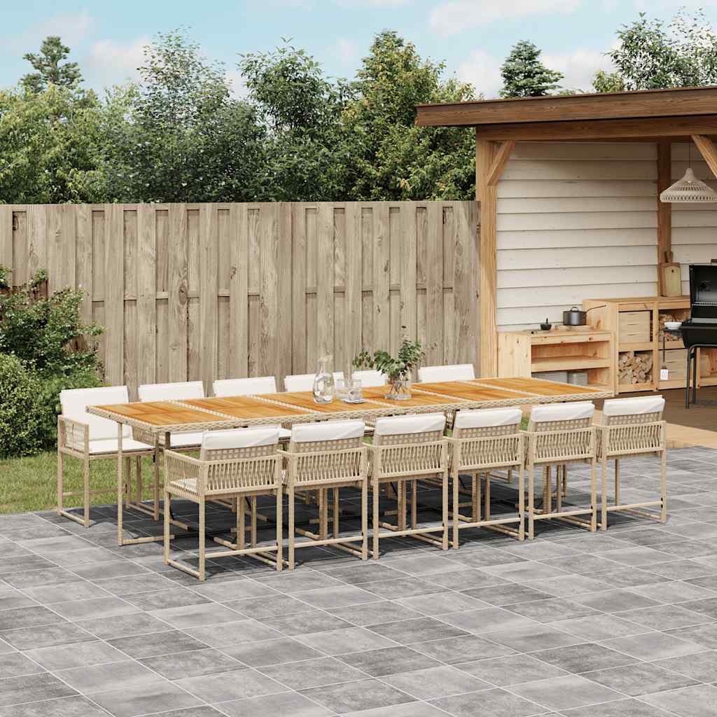 vidaXL 13 Piece Garden Dining Set with Cushions Beige Poly Rattan