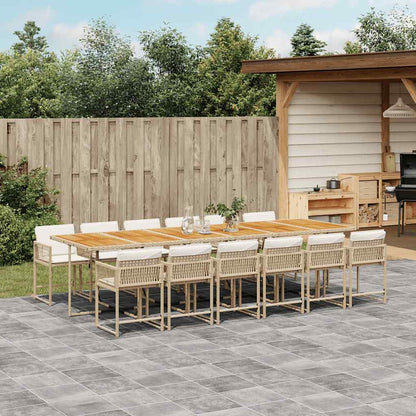 vidaXL 13 Piece Garden Dining Set with Cushions Beige Poly Rattan