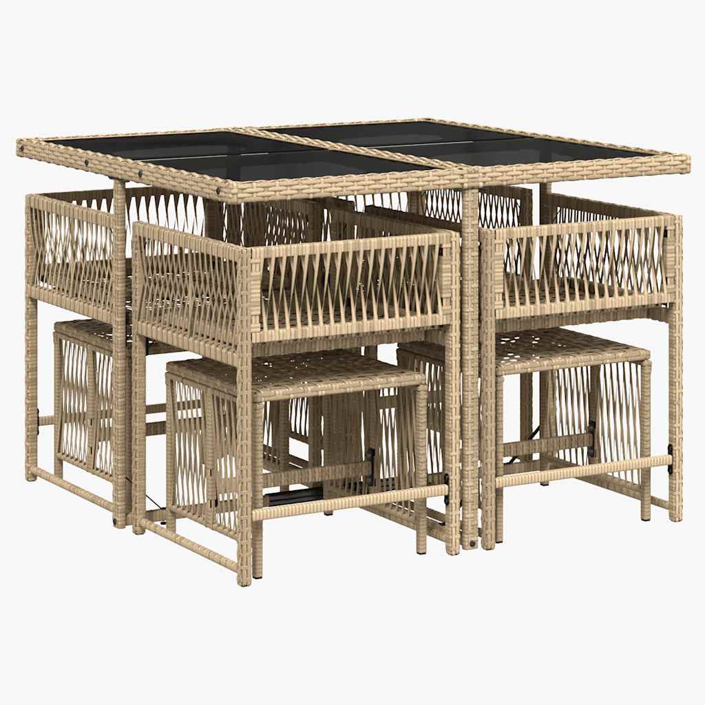 vidaXL 9 Piece Garden Dining Set with Cushions Beige Poly Rattan