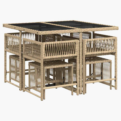 vidaXL 9 Piece Garden Dining Set with Cushions Beige Poly Rattan