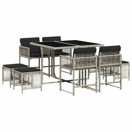 vidaXL 9 Piece Garden Dining Set with Cushions Light Grey Poly Rattan
