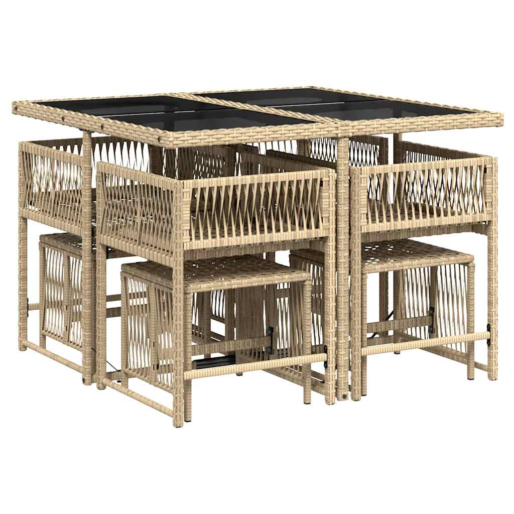 vidaXL 9 Piece Garden Dining Set with Cushions Mix Beige Poly Rattan