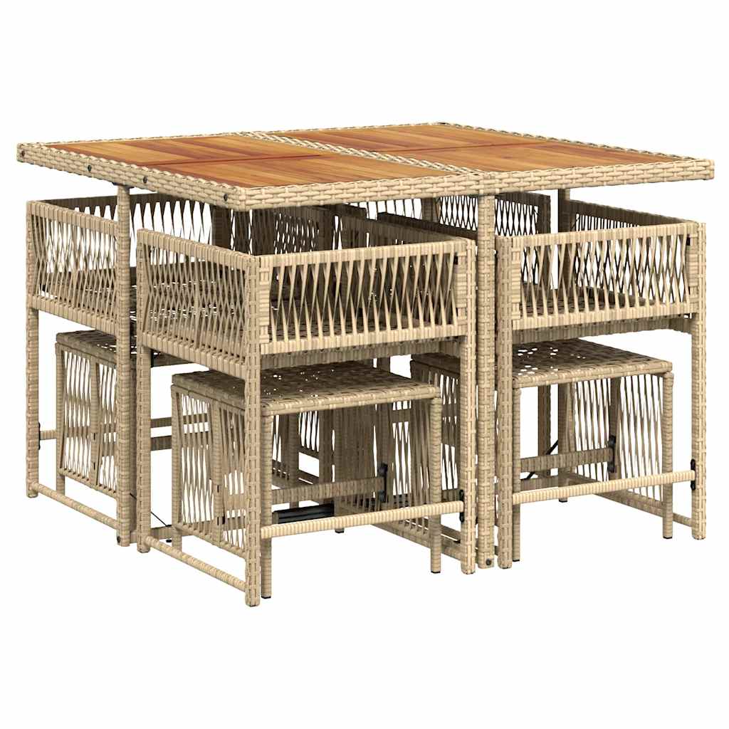 vidaXL 9 Piece Garden Dining Set with Cushions Beige Poly Rattan