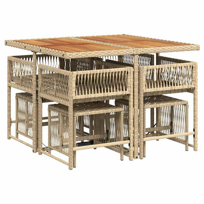 vidaXL 9 Piece Garden Dining Set with Cushions Beige Poly Rattan