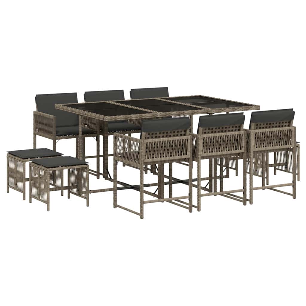 vidaXL 11 Piece Garden Dining Set with Cushions Grey Poly Rattan
