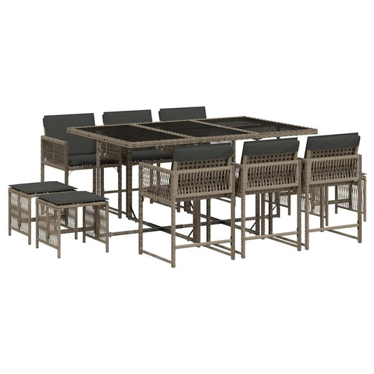 vidaXL 11 Piece Garden Dining Set with Cushions Grey Poly Rattan