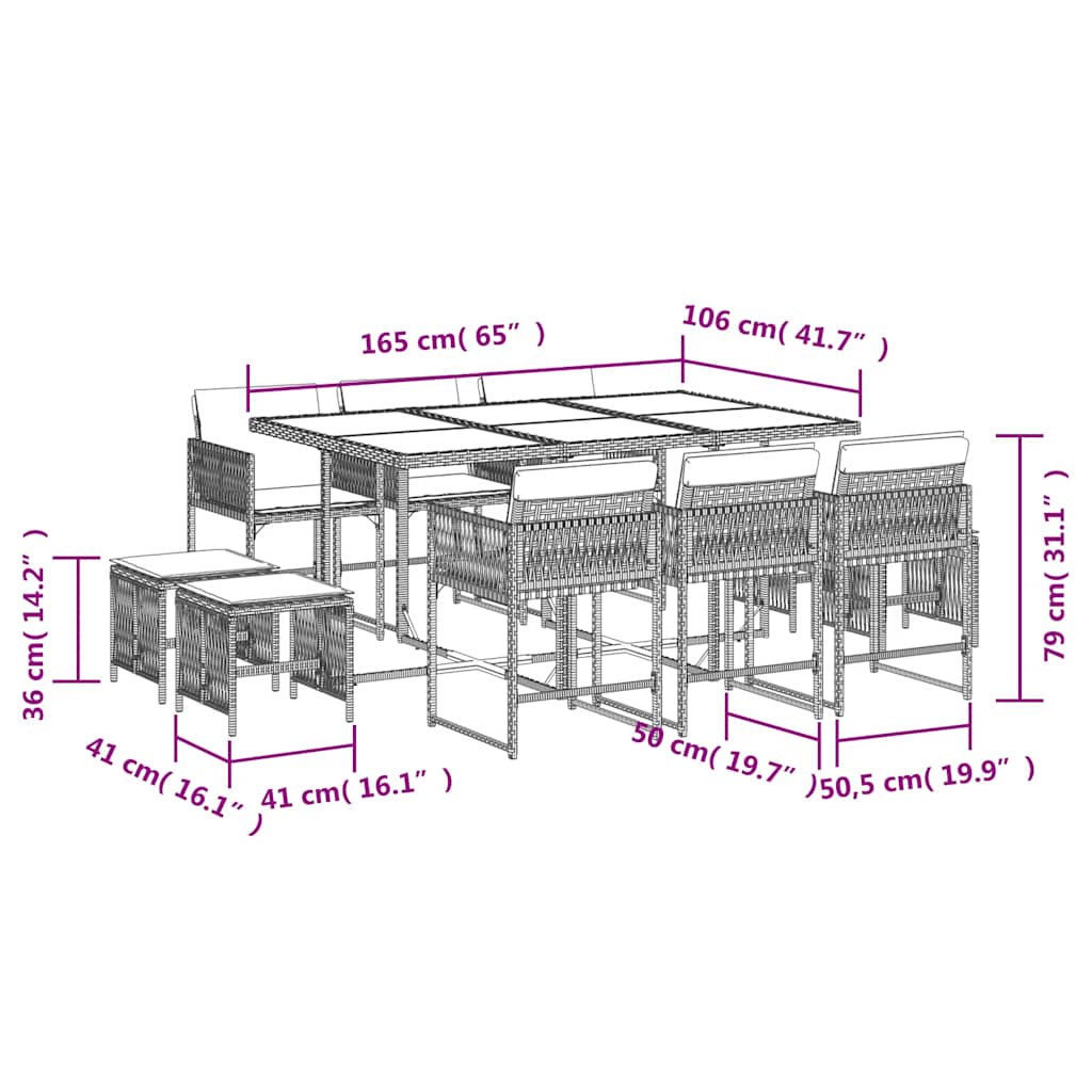 vidaXL 11 Piece Garden Dining Set with Cushions Grey Poly Rattan