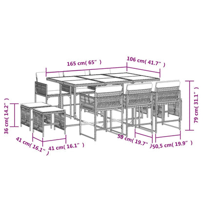 vidaXL 11 Piece Garden Dining Set with Cushions Grey Poly Rattan