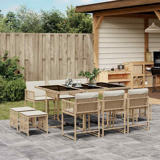 vidaXL 11 Piece Garden Dining Set with Cushions Beige Poly Rattan