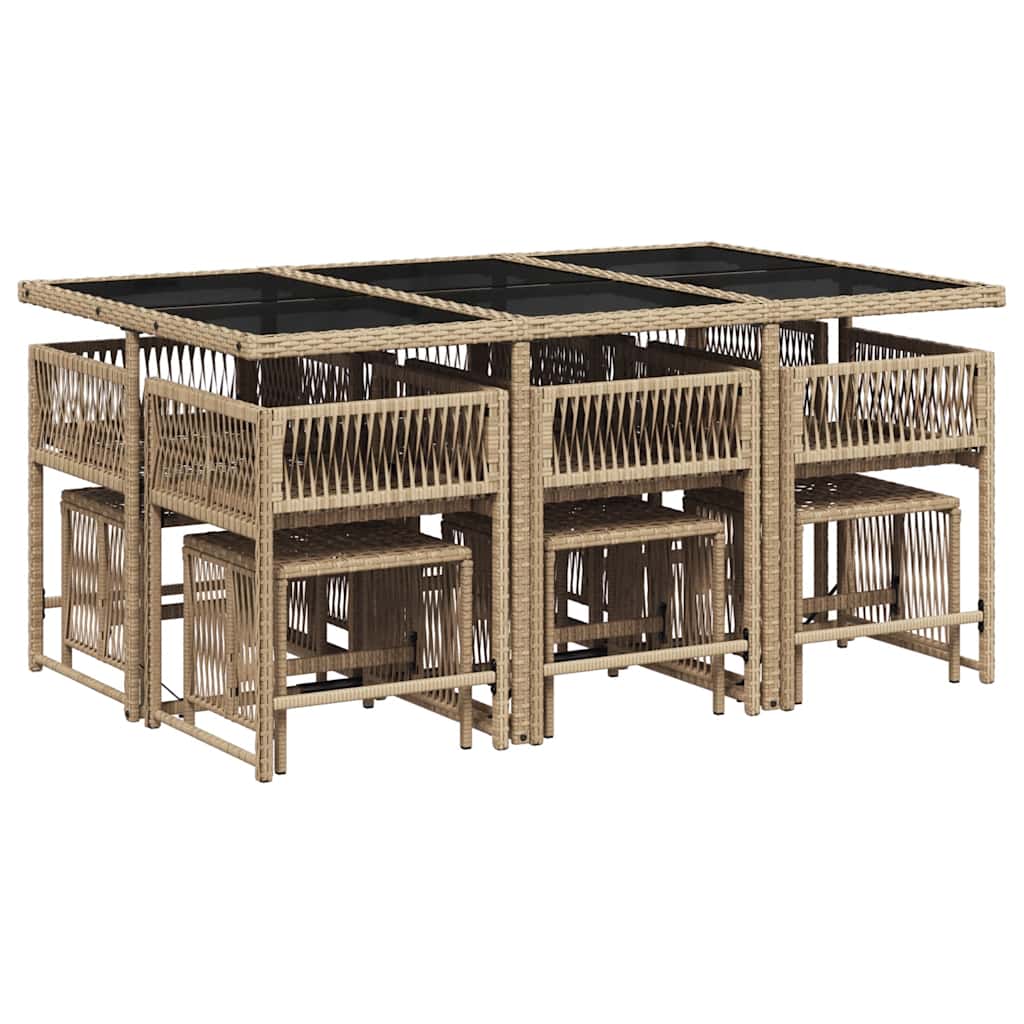 vidaXL 11 Piece Garden Dining Set with Cushions Mix Beige Poly Rattan