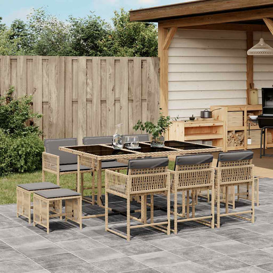 vidaXL 11 Piece Garden Dining Set with Cushions Mix Beige Poly Rattan
