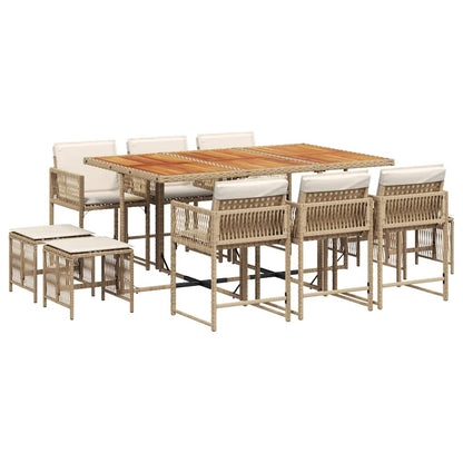 vidaXL 11 Piece Garden Dining Set with Cushions Beige Poly Rattan
