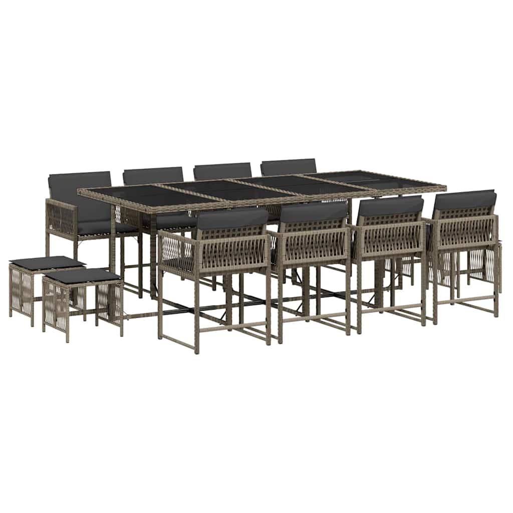 vidaXL 13 Piece Garden Dining Set with Cushions Grey Poly Rattan