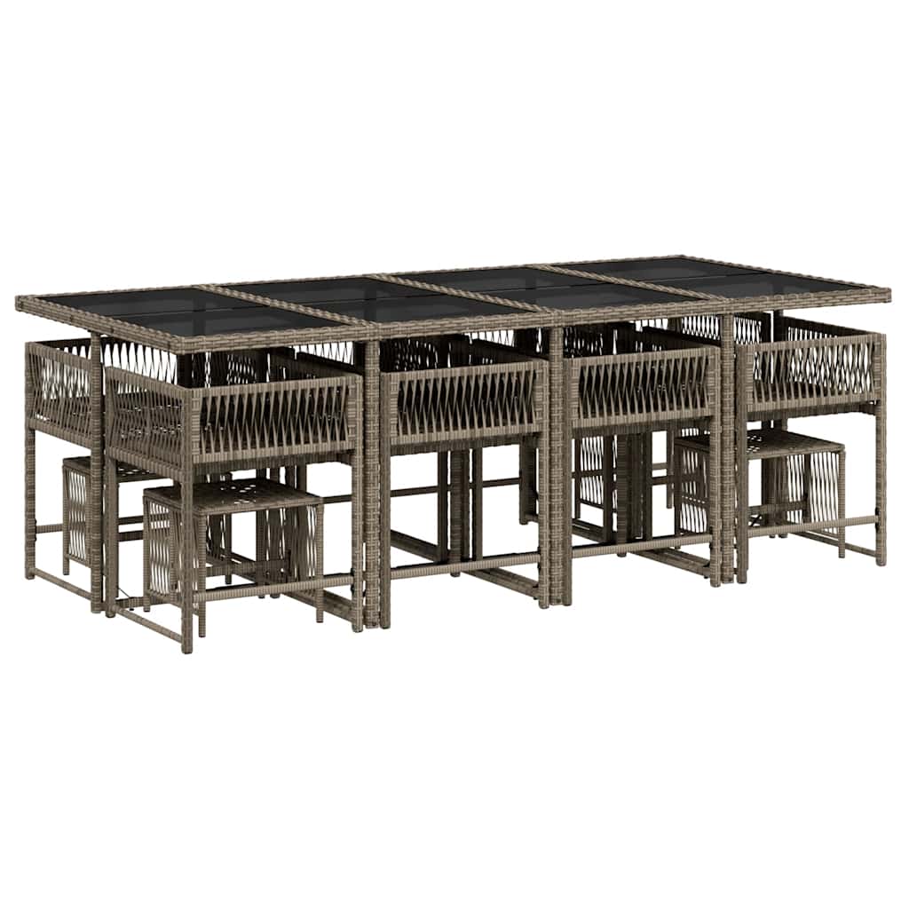 vidaXL 13 Piece Garden Dining Set with Cushions Grey Poly Rattan