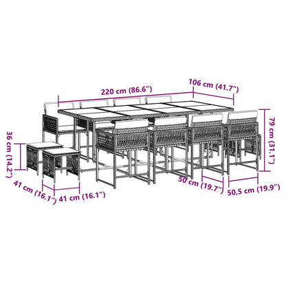 vidaXL 13 Piece Garden Dining Set with Cushions Grey Poly Rattan