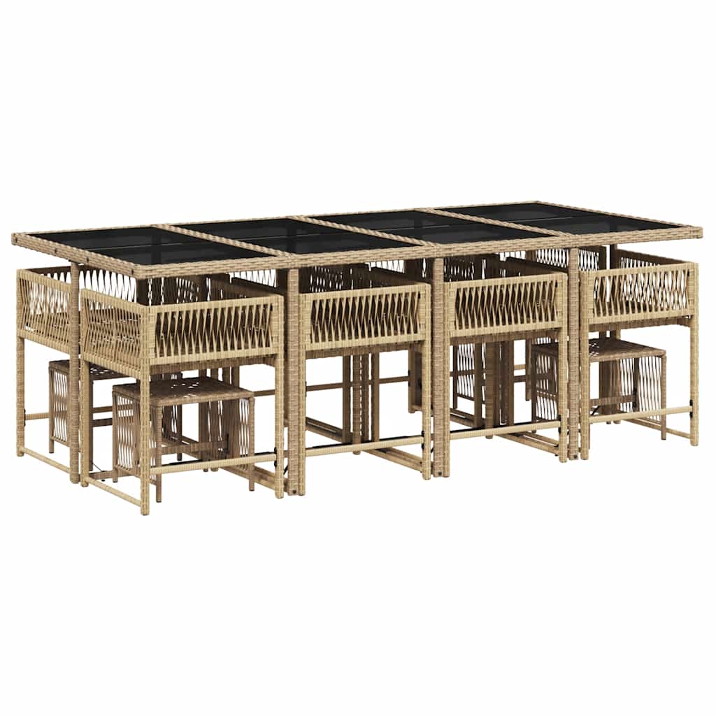 vidaXL 13 Piece Garden Dining Set with Cushions Beige Poly Rattan