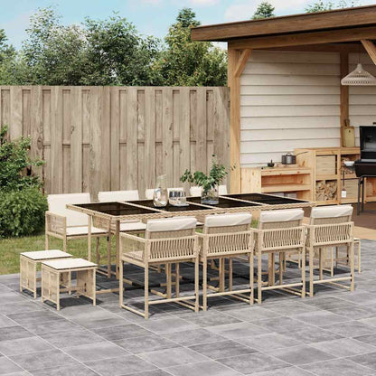 vidaXL 13 Piece Garden Dining Set with Cushions Beige Poly Rattan