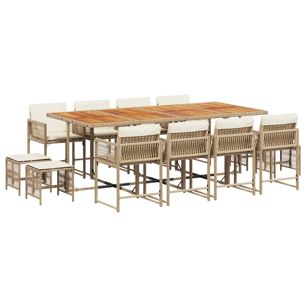 vidaXL 13 Piece Garden Dining Set with Cushions Beige Poly Rattan