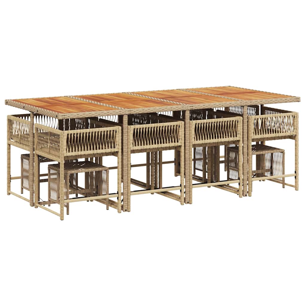 vidaXL 13 Piece Garden Dining Set with Cushions Beige Poly Rattan