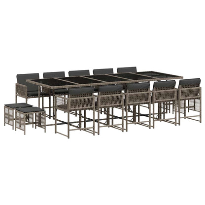 vidaXL 15 Piece Garden Dining Set with Cushions Grey Poly Rattan