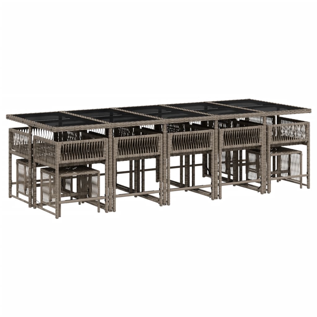 vidaXL 15 Piece Garden Dining Set with Cushions Grey Poly Rattan