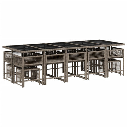 vidaXL 15 Piece Garden Dining Set with Cushions Grey Poly Rattan