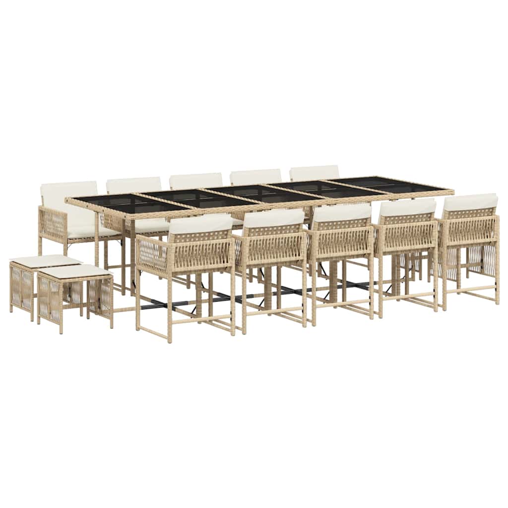 vidaXL 15 Piece Garden Dining Set with Cushions Beige Poly Rattan