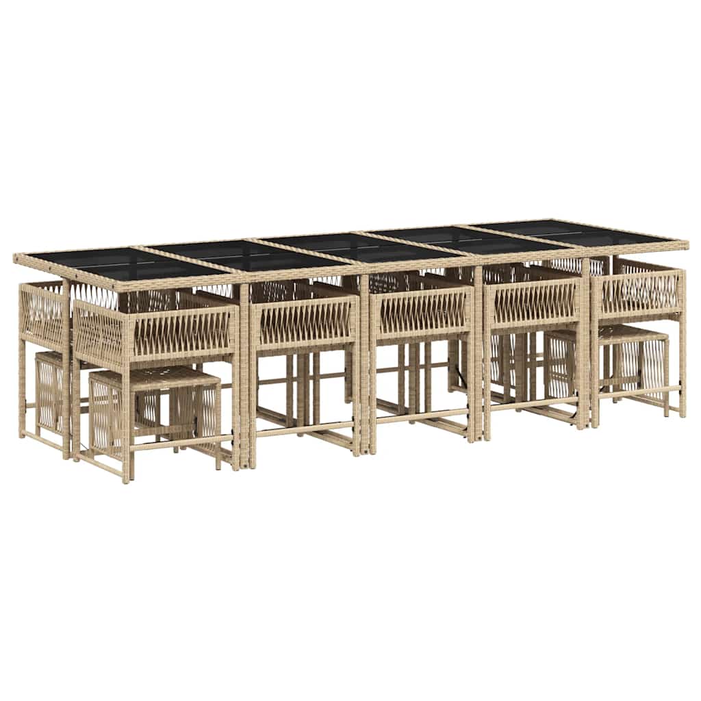 vidaXL 15 Piece Garden Dining Set with Cushions Beige Poly Rattan