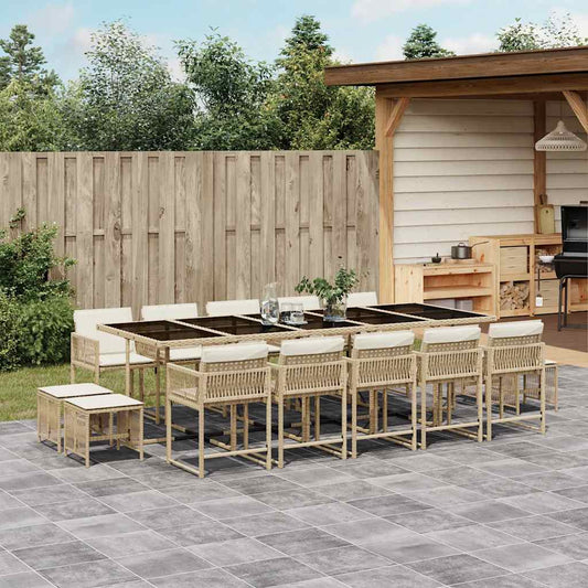 vidaXL 15 Piece Garden Dining Set with Cushions Beige Poly Rattan