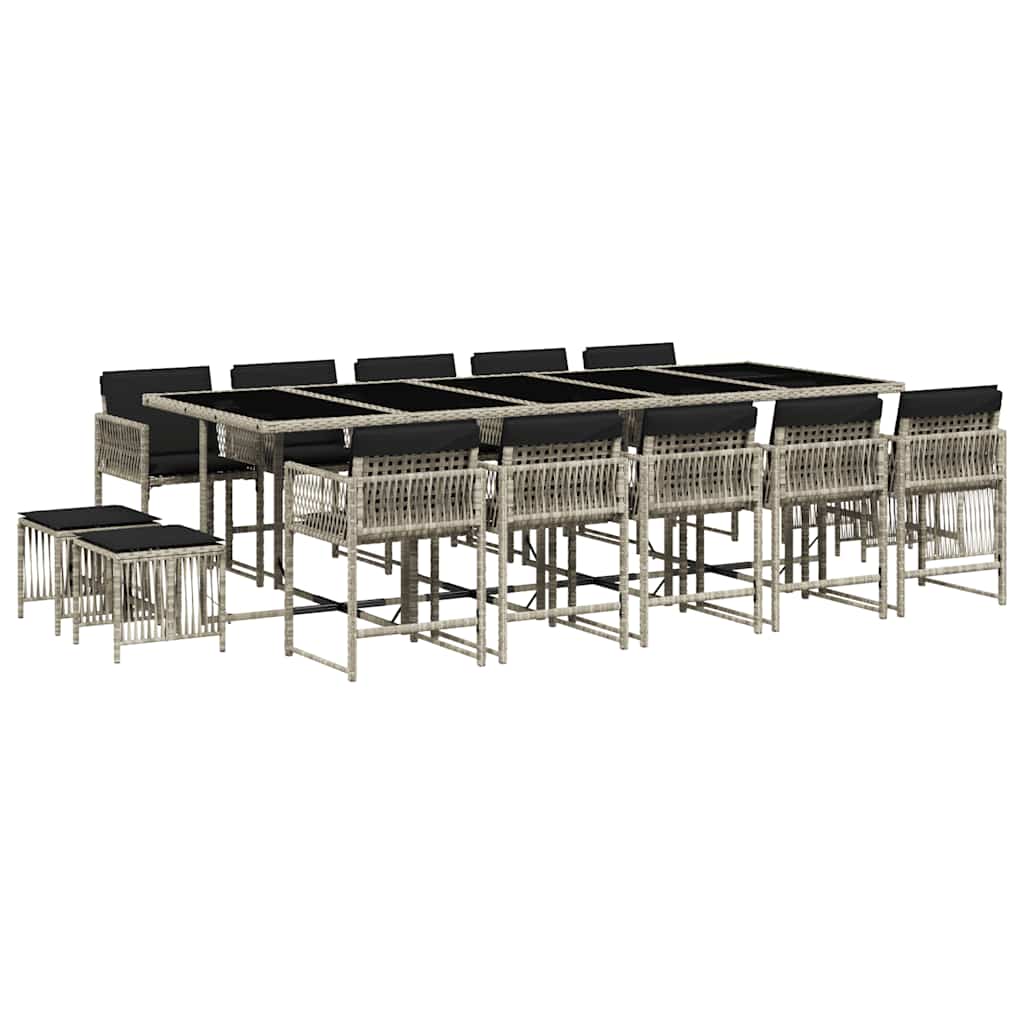 vidaXL 15 Piece Garden Dining Set with Cushions Light Grey Poly Rattan