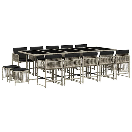 vidaXL 15 Piece Garden Dining Set with Cushions Light Grey Poly Rattan