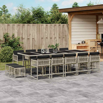 vidaXL 15 Piece Garden Dining Set with Cushions Light Grey Poly Rattan