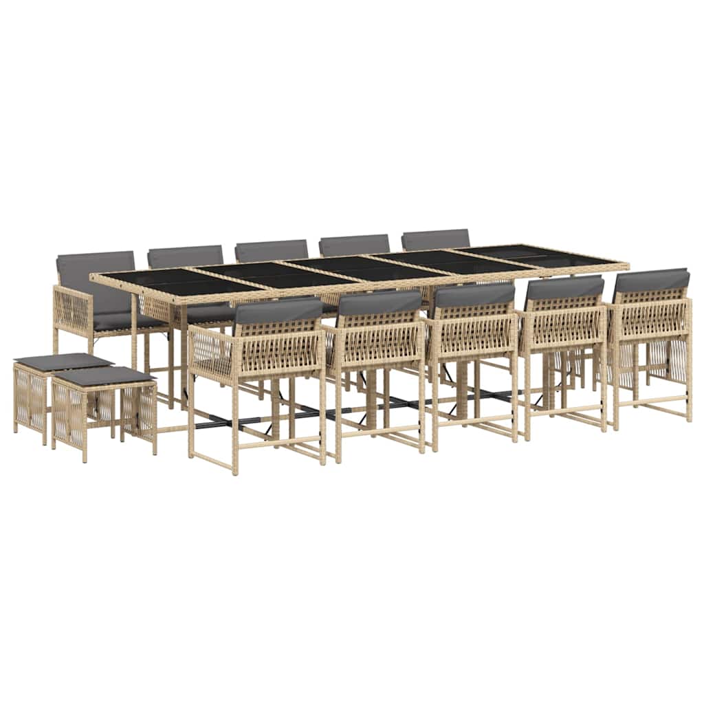 vidaXL 15 Piece Garden Dining Set with Cushions Mix Beige Poly Rattan
