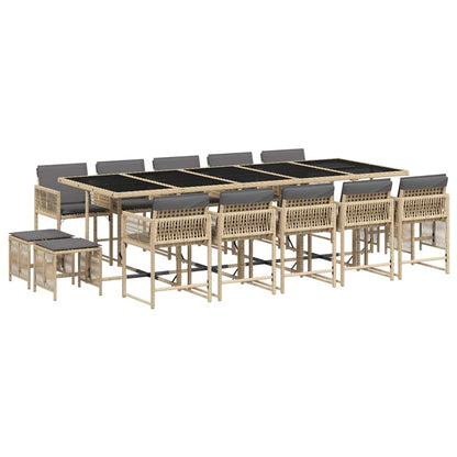 vidaXL 15 Piece Garden Dining Set with Cushions Mix Beige Poly Rattan