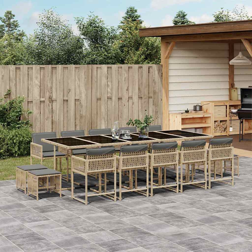 vidaXL 15 Piece Garden Dining Set with Cushions Mix Beige Poly Rattan