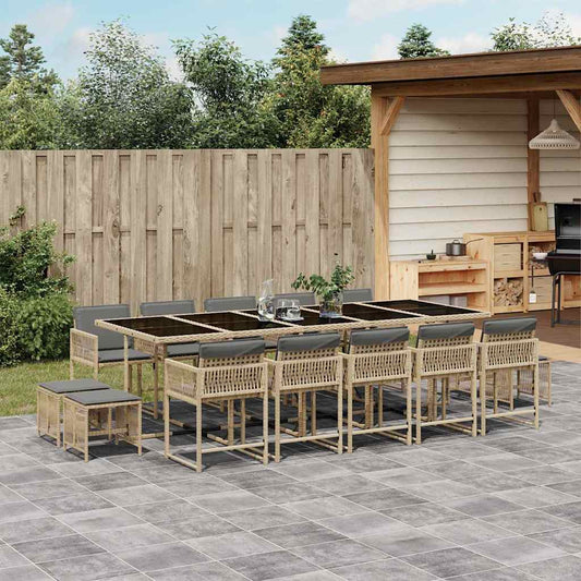 vidaXL 15 Piece Garden Dining Set with Cushions Mix Beige Poly Rattan