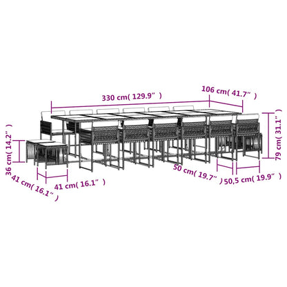 vidaXL 17 Piece Garden Dining Set with Cushions Grey Poly Rattan