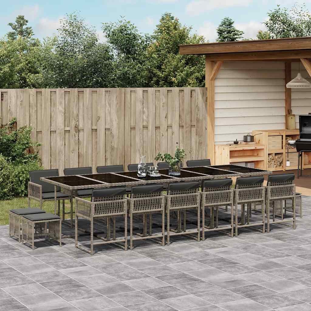 vidaXL 17 Piece Garden Dining Set with Cushions Grey Poly Rattan